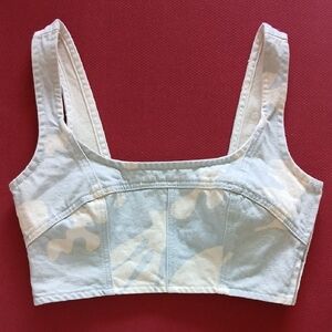 Frame Denim Cream/Pale Blue Corset Crop Top